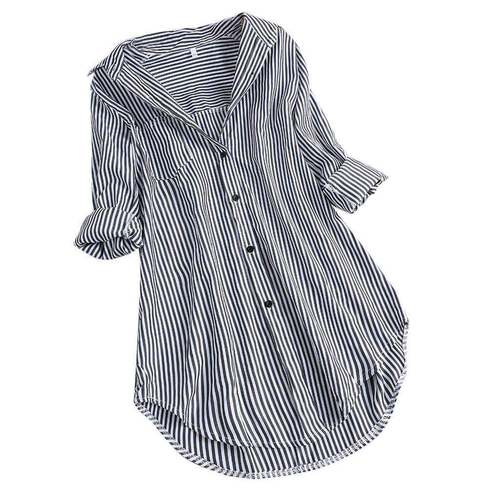 Plus Size Women's Striped Button Shirt Loose Long Sleeve