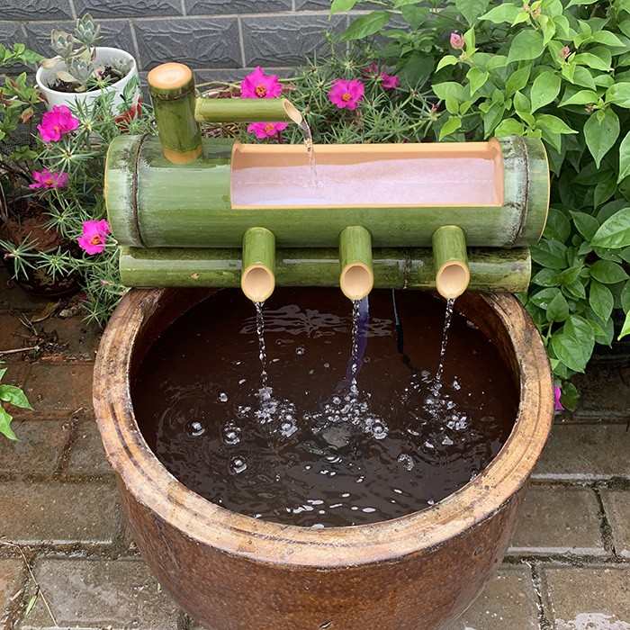 水缸招财流流水水器摆件循环竹子过滤器流水氧鱼缸石槽鱼池增竹筒