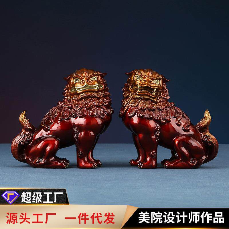 铜欣祥彩铜瑞兽对狮子创意家居新中式客厅狮子工艺品装饰摆件