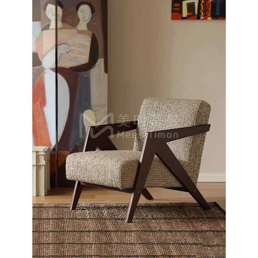 法式中古风理查德单人沙发椅子客厅阳台设计师高端实木懒人休闲椅
