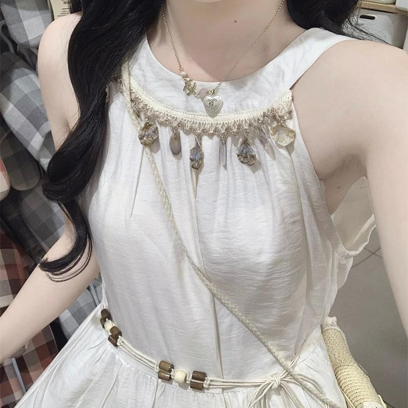 法式气质露肩挂脖连衣裙女夏温柔风海边度假超仙漂亮独特绝美长裙