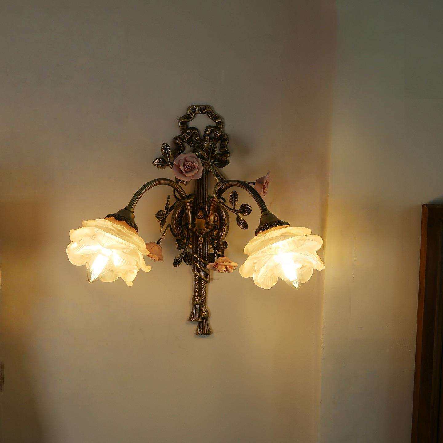 法式复古全铜田园花朵壁灯欧式古典床头玄关走廊过道复古护眼壁灯