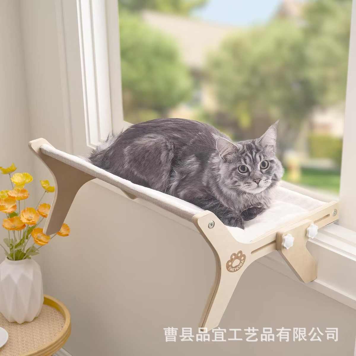 木质猫窗架宠物悬挂栖息架窗户猫窝床边猫架带护栏吊床实木猫咪床
