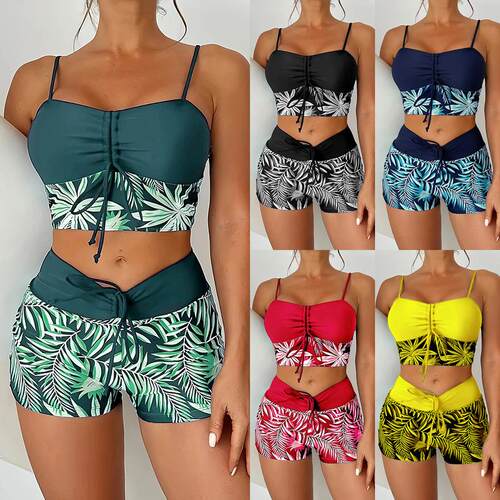 Two-Piece Set Womens Plants Print Bikini Set Casual Fashion