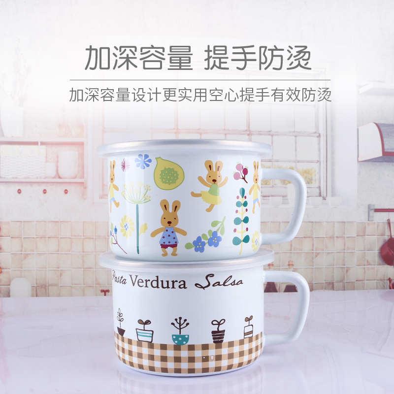 QD4D老式搪瓷杯经典大容量搪瓷快餐杯带盖学生大号杯子上班族打饭