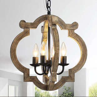 ebay美式 复古工业风木艺灯具创意圆形厨房岛农舍吊灯