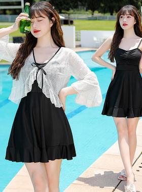 温泉女连体泳衣裙长袖泳衣2026新款大码胖mm200斤保守遮肚显0118k