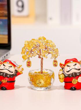 钟馗小神仙财神爷水晶发财树小摆件创意办公室工位玄学桌面装饰品