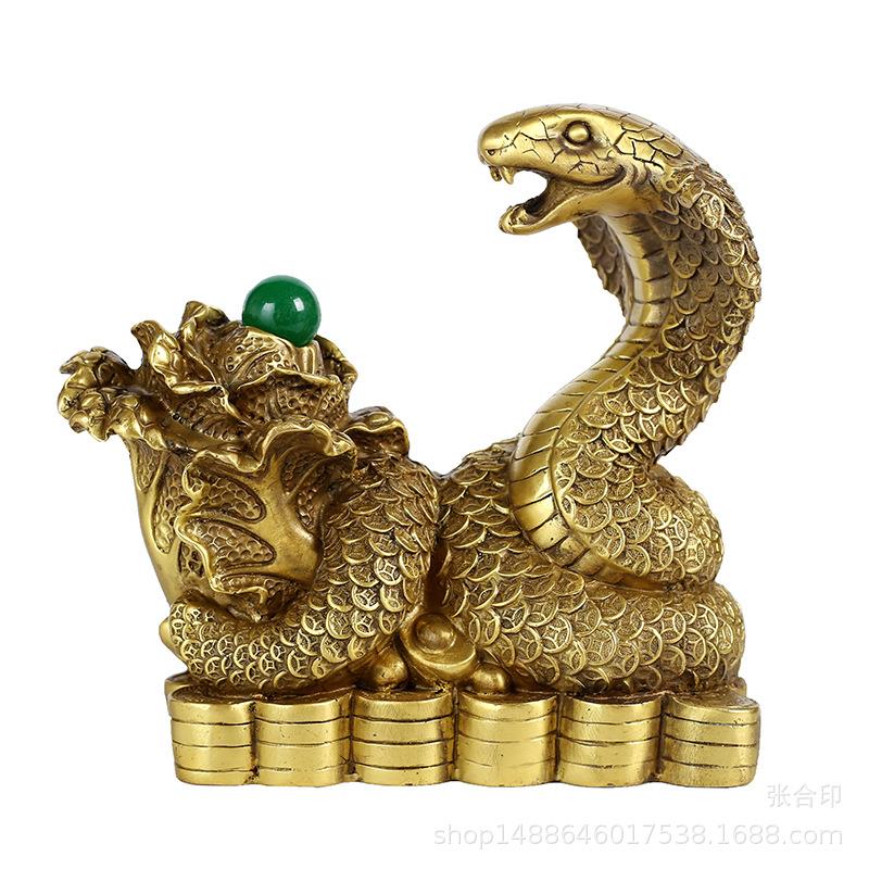 纯铜蛇摆件十二生肖金钱蛇铜白菜家居玄关工艺品金蛇送财