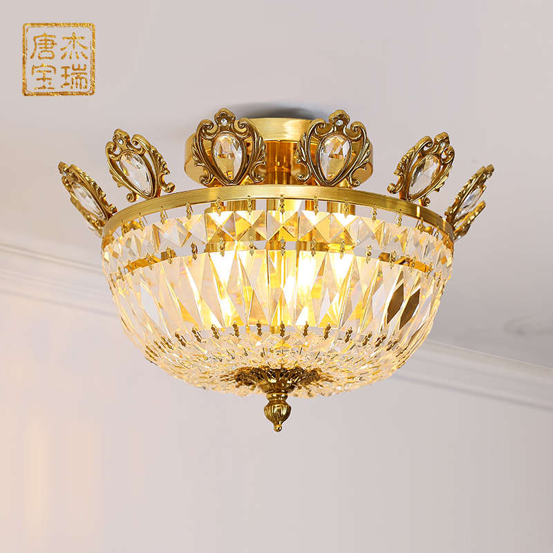 杰瑞唐宝 欧式全铜水晶吸顶灯 卧室奢华客厅圆形法式led复古玄关