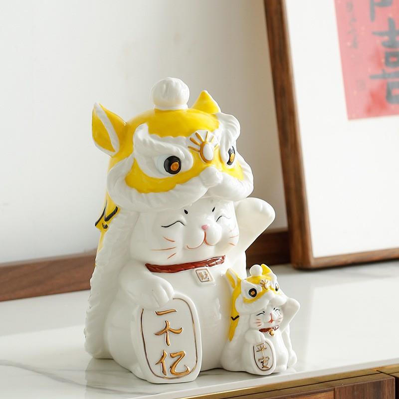 创意招财猫摆件陶瓷发财猫可爱小号装饰品客厅桌面收银台开业送礼