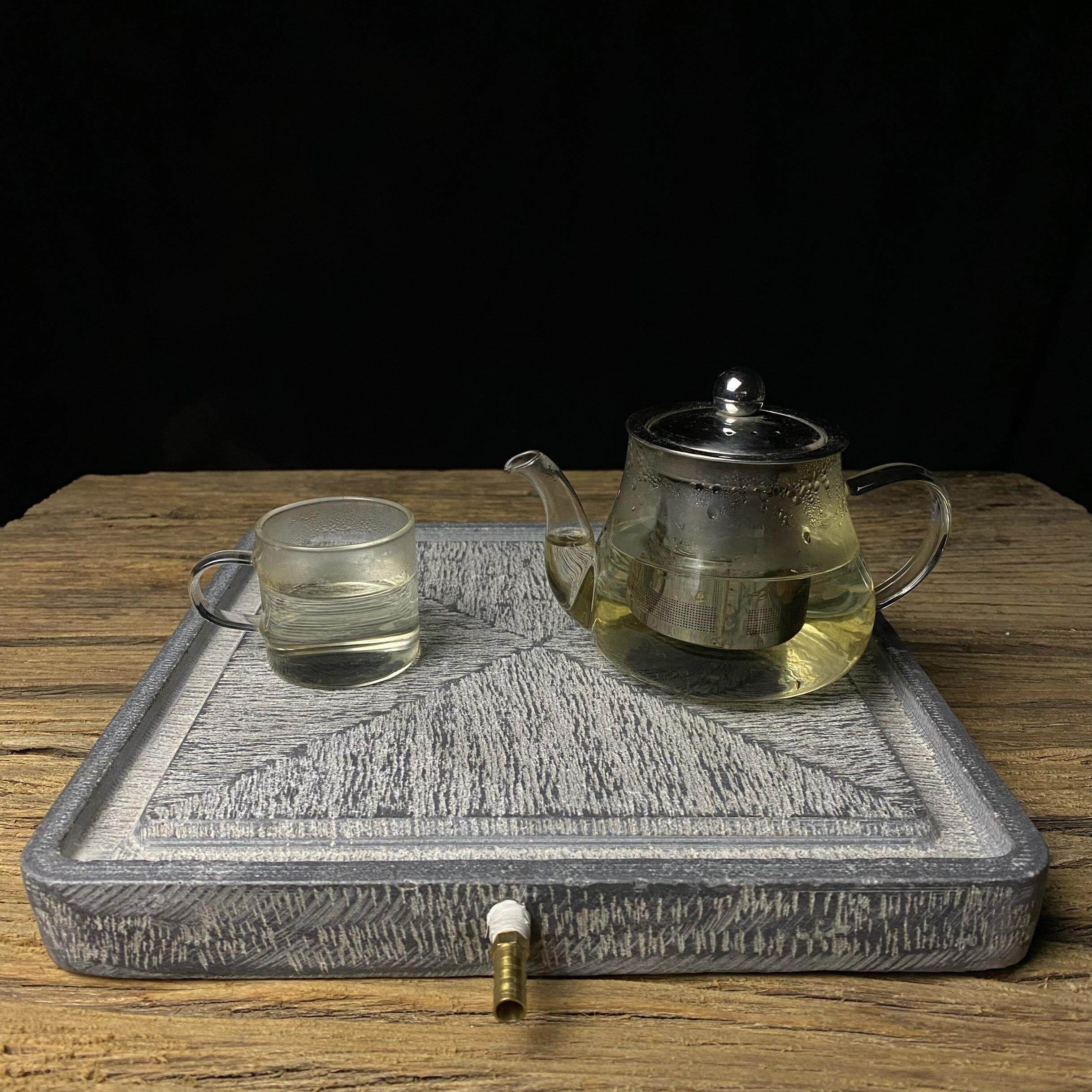 天然青石雕刻方小流水茶桌功夫茶具壶盘茶室会所客厅家