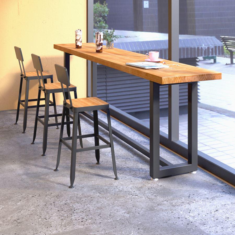 实木吧台桌工业风便利店小吃店酒吧长条桌子靠墙窄餐桌椅组合吧台