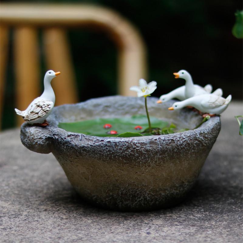 创意仿石臼鸭子摆件铜钱草一叶莲水培植物花盆桌面装饰品花园姗婷