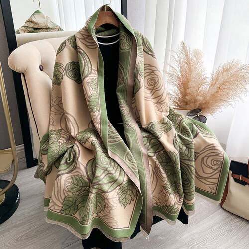 Floral Pattern Fringe Boho Shawl Casual Warm Double Sided
