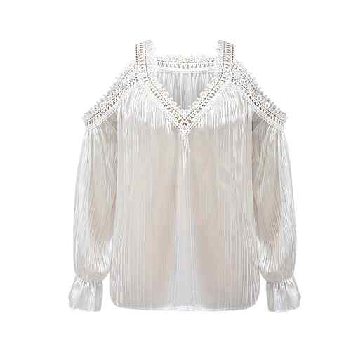 A women's white patchwork lace long-sleeved blouse