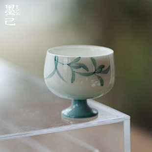 墨己玉泥手绘兰花渐变蓝色功夫茶具仿宋高足圆口茶杯家用主人杯