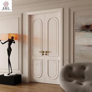 法式 实木单开门平开门烤漆双开门白色隔音房间对开门轻奢卧室门
