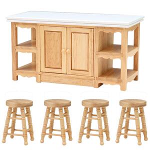 1:12娃娃屋dollhouse迷你家具微缩场景摆件经典原木色环岛厨房