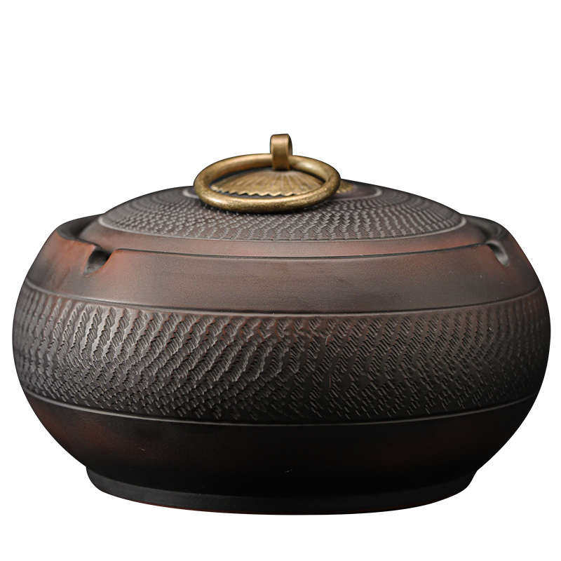 清溪紫陶烟灰缸创意大号陶瓷家用办公客厅带盖防飞灰烟缸