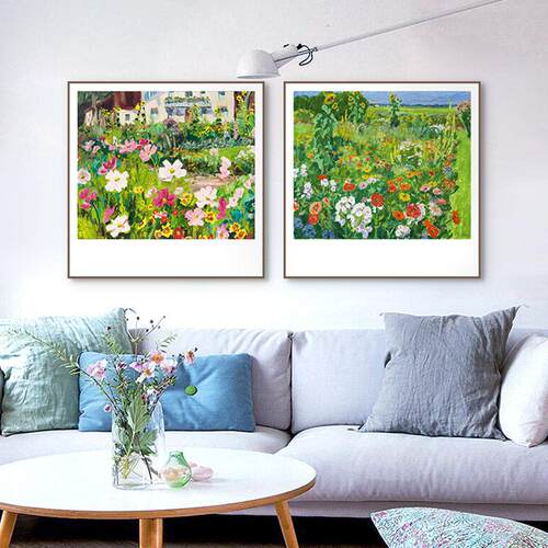 园花朵艺术风ALG景小清走新现代田装饰书房廊卧室画床头挂画餐厅