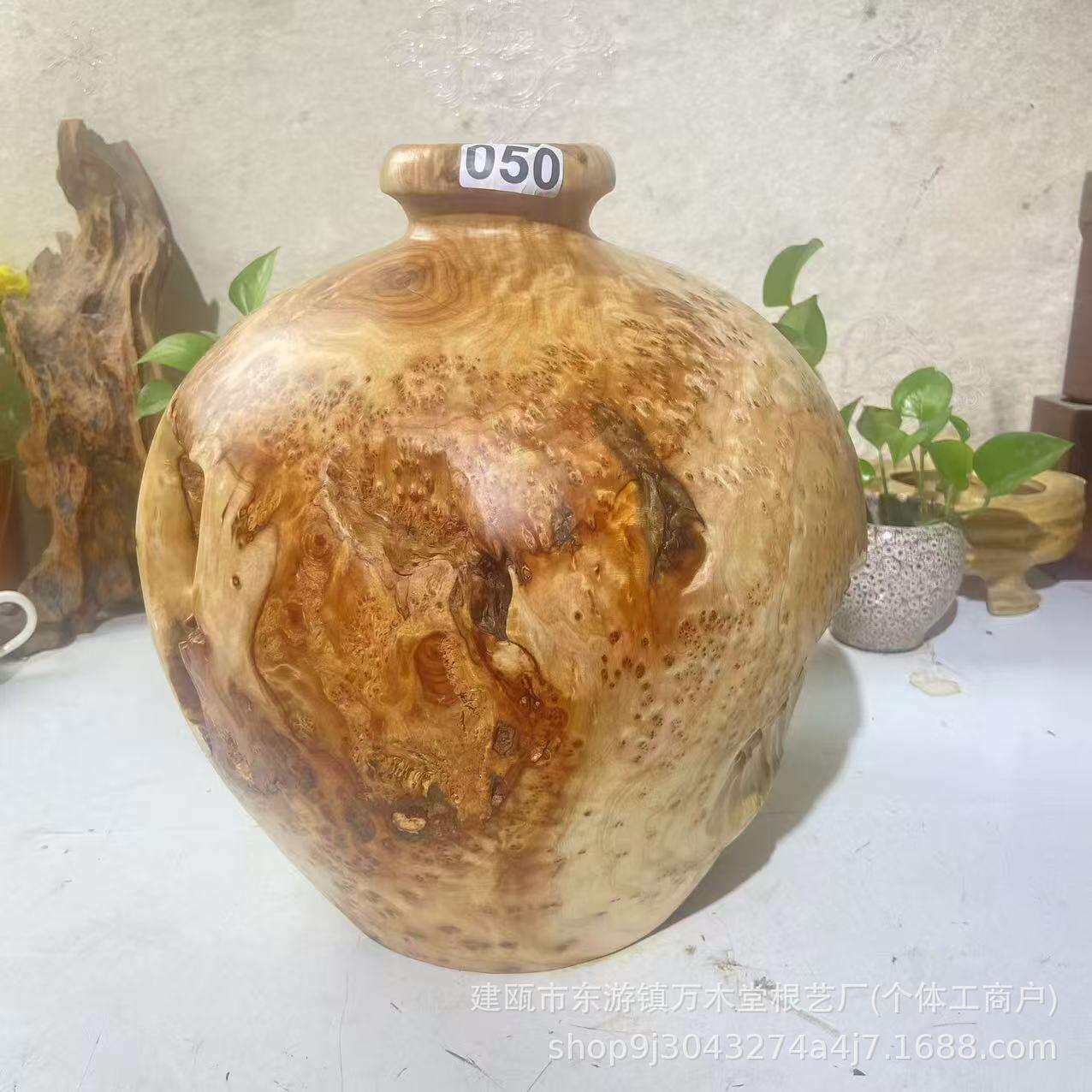 家用酒店装饰摆件花瓶根雕民宿客厅中式榴花酒坛工艺品手工根雕