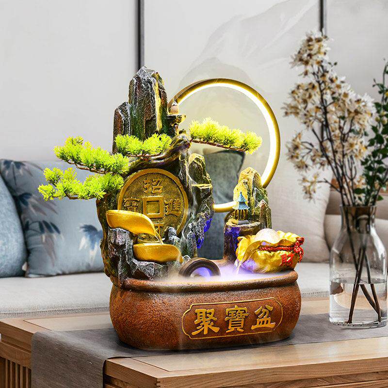 假山流水摆件客厅桌面循环水招财风水轮办公室生财聚宝盆水景喷泉