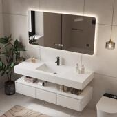 岩板无缝O陶瓷一体盆免漆多层实木浴室柜卫生间洗脸盆洗手盆柜组