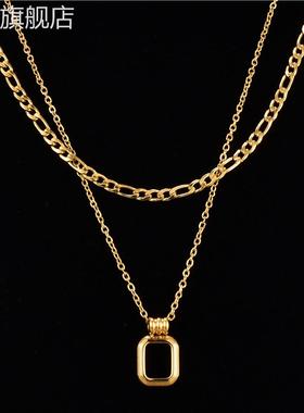 L153罗马黑方块双层叠戴欧美时尚项链女套链秋冬针织衫搭配