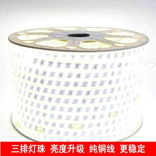220VLED灯带三排高亮三色变光七彩家用室内客厅吊顶户外防水灯带