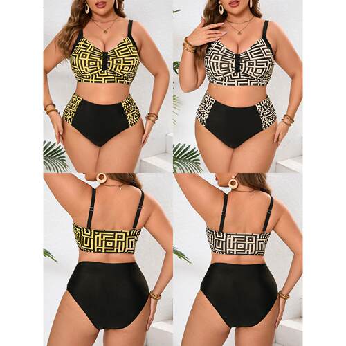 Women ' s Bikini Two - Piece Set , Geometric Pattern Print