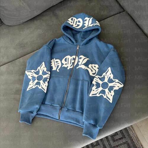 Zip Hoodie Snowflake Letter Print goth Punk Sweatshirt Women