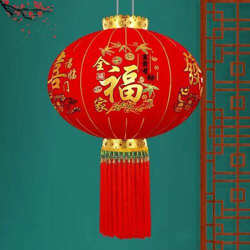 大新款新年大YPK门绒布植红绒灯笼春节喜庆台福字红灯笼阳户外