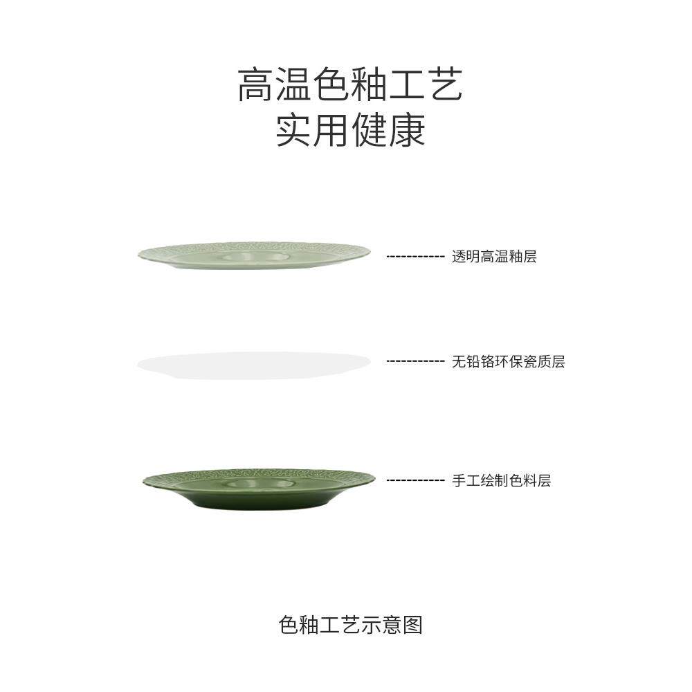 A5L朱纹碗碟套法XFO式复古碗浮伊雕盘子碗家用陶瓷饭乔迁装碗盘餐