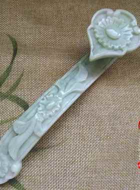 高档白天然蓝田玉如意意摆客厅办公室摆设手玉把件件吉祥如摆件玉