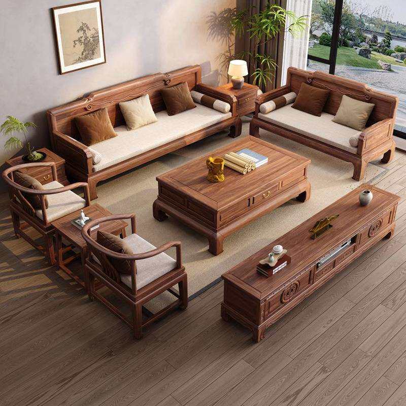 新中式实木沙发客厅2025新款冬夏两用宋氏美学胡桃木家具组合