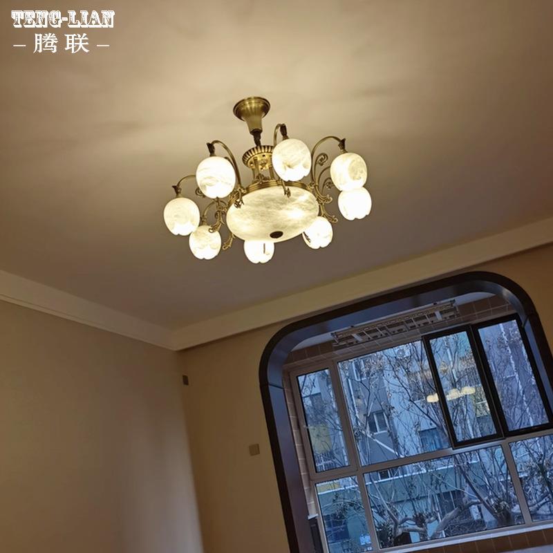 别墅客云石全铜吊灯欧式复式楼高大端复古180餐厅厅主灯卧室厅吊