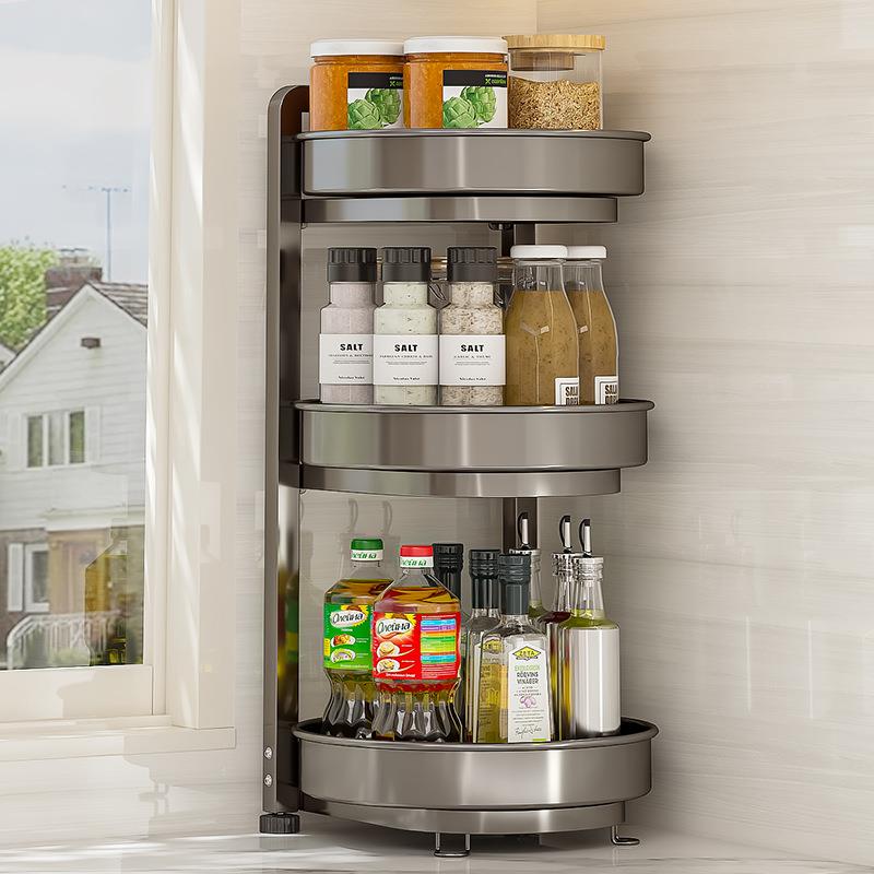 旋转调料置料物架厨房调料品架WQU子角双家用台面转佐调味层品收