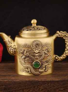 品复龙凤转转宝茶石壶仿古做旧铜LS-A243Y器装饰古摆件