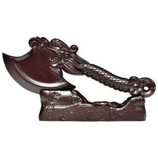 黑檀木雕龙头斧子摆件家居客厅装饰品中式坐福新居搬家乔迁送礼品