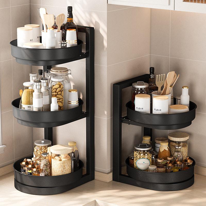 厨房可旋转调味料置物架调味品佐料架子双层家用台面转角收纳架