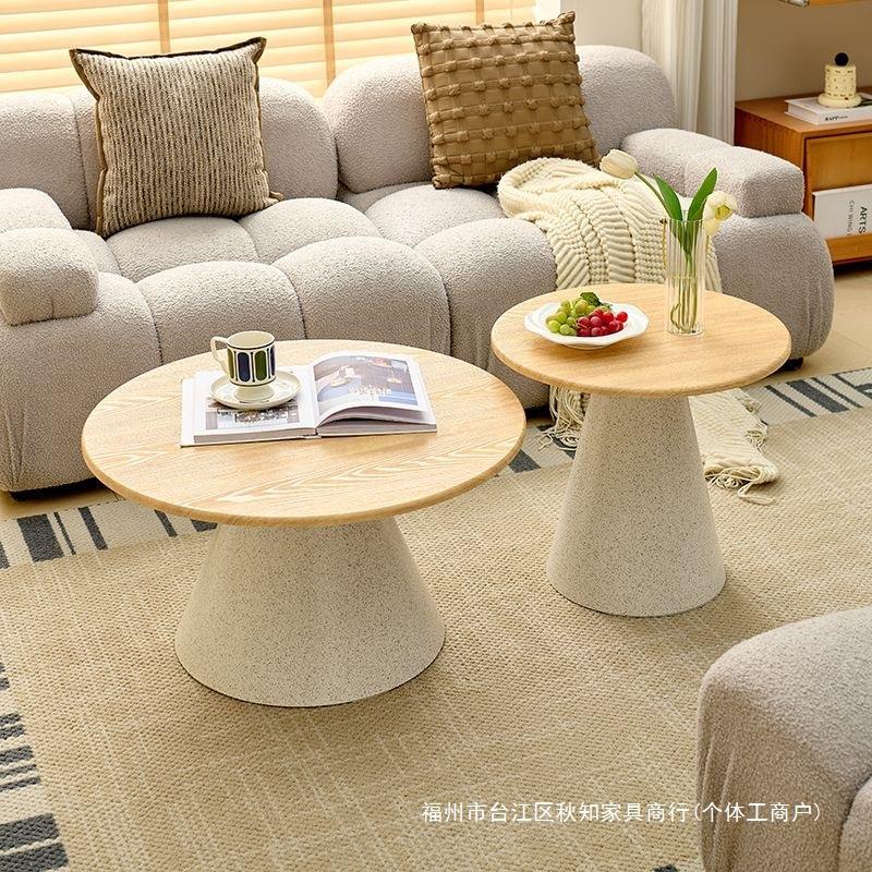茶桌小户型公寓石纹民宿边几酒店客房茶几风麻组合客厅圆形原木