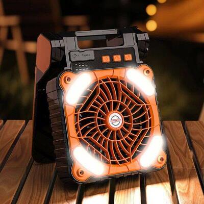 7800mAh Camping Fan with LED Light Timing Solar Powered