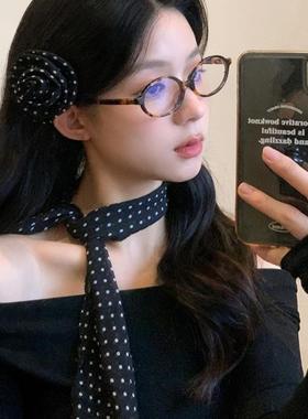 玫瑰花长条丝巾花朵百搭围脖项链