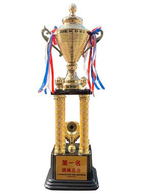 团队金属奖杯定制球篮球羽毛球四柱杯奖杯木质工艺品摆件定制