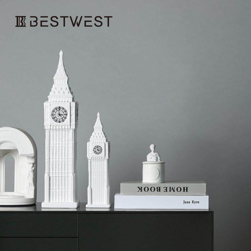 Best west 欧式白色大笨钟陶瓷工艺品摆件 家居办公室桌面装饰品
