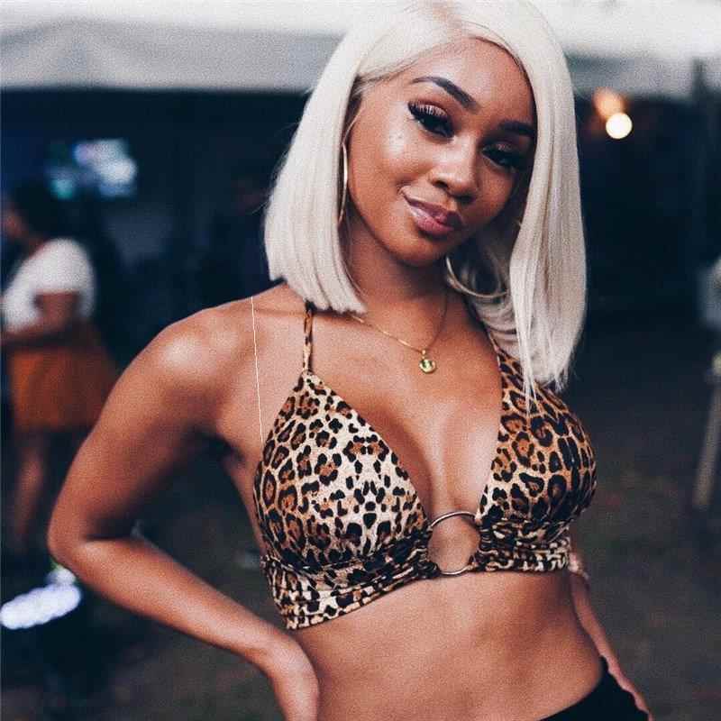 Sexy lingerie leopard print V-neck open back sexy bra