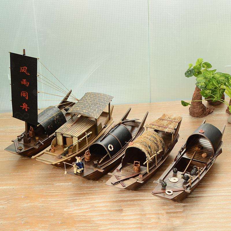 古代帆船模型装饰摆件一帆风顺木质船明朝郑和下西洋仿真木船成品