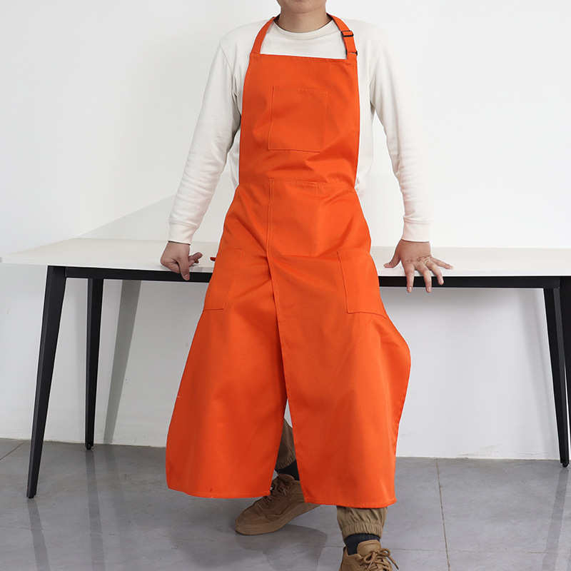 帆布围裙定制logo开叉分腿裤挂脖可调节画画工作服围裙