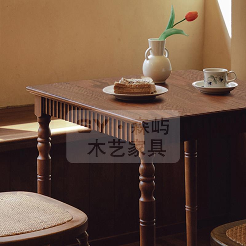 森屿 |法式中古餐桌实木vintage复古长方桌正方形咖啡桌甜品店桌